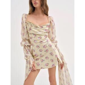 NWT For Love & Lemons Willow Floral Satin Mini Dress in Pink Size XS